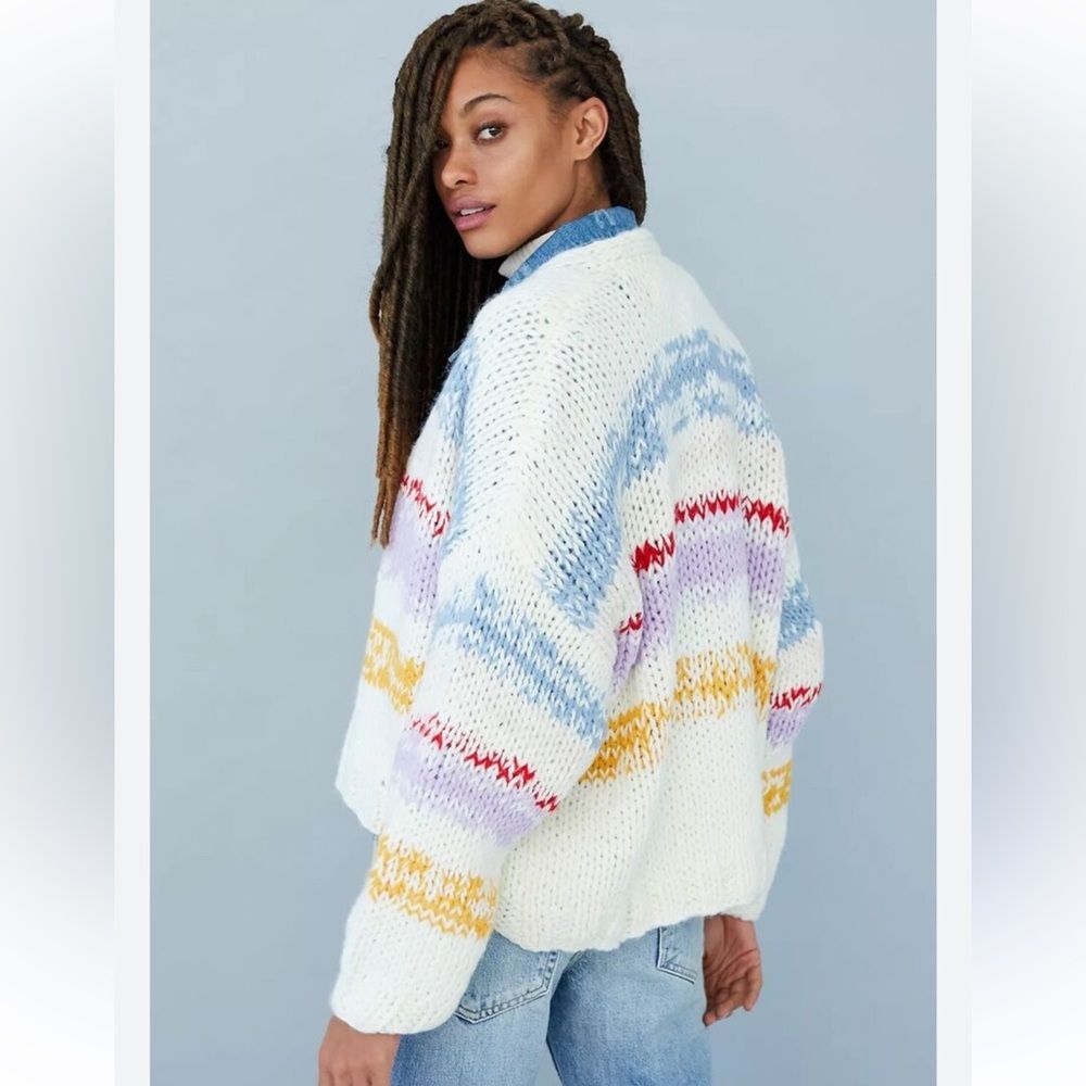Anthropologie Grazia Chunky Striped Cardigan Sweater Size XS/S Colorful Knit EUC
